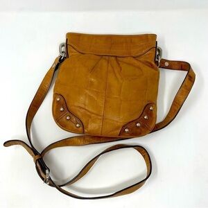 B. Makowsky Studded Leather Crossbody Purse – Cheetah Lining, Adjustable Strap